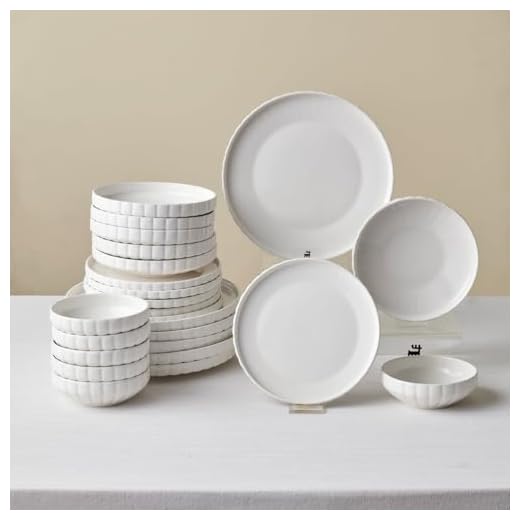 Karaca Stream Bone Pumpkin - Bone China Porzellan Geschirrset für 6 Personen Modern Teller Set 24-teilig mit Suppenteller, Dessertteller, Speiseteller und Pastateller, Tafelservice - Weiß