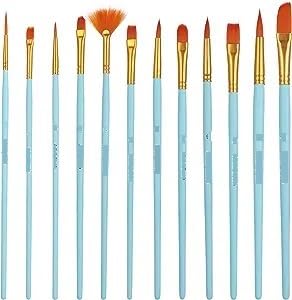 ECLET Art Brush Set for Artists, Painting Brushes Set of 12 Professional Round Pointed Tip Nylon Hair Artist Acrylic Paint Brush for Acrylic/Water Colour/Oil Painting Item 68