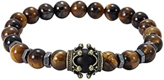 Branets Tiger Eye Bracelet for Men 8mm Natural Energy Stone Beads Bracelet Elastic Yoga Gemstones Healing Bracelet Jewelry for Men and Women