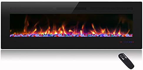 Cheerway 60 inch Electric Fireplace with Heater, Wall Mounted & Recessed Electric Fireplace Insert, Linear Wall Fireplace w/ Thermostat, 13×13 Flame Color, Remote & Touch Control w/ Timer, 750W/1500W