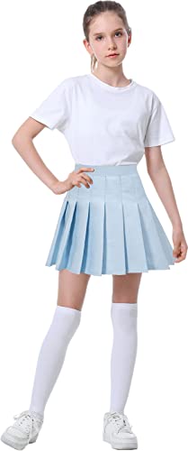 Sangtree Girls Pleated Short Skirt Skort, School Uniform Cosplay Costume Skirt For Toddlers, Little & Youth Big Girls Light Blue/New Version, Tag 160 = 11-12 Years #TOP3