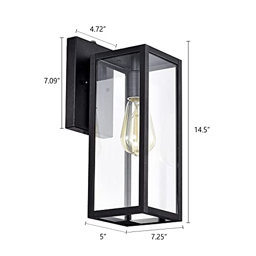 Flalinko Outdoor Wall Light Fixtures 14" Dusk To Dawn Sensor Wall Sconce, Black Exterior Wall Mount Lantern With Clear Glass, Anti-Rust Modern Porch Light For Entryway, Hallway, Garage, Patio #TOP1