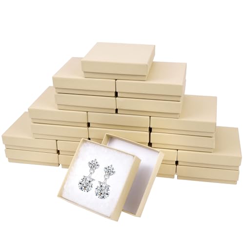 batifine Cardboard Jewelry Gift Boxes, 20 Pack 3.5x3.5x1 Inch, Bulk Cotton Filled Small Jewelry Boxes with Lids for Necklace Ring Bracelet Earring Display Box (Brown)