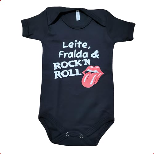 Body Bebê Mesversário Rock Menino Menina Leite, Fralda e Rock Língua body personalizado divertido (T