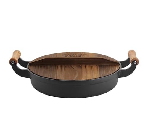 家庭用コーティングされていないパンケーキパンダブルイヤー厚手鋳鉄フラットポットIH調理器専用ガスコンロ(Fir cover,29cm)