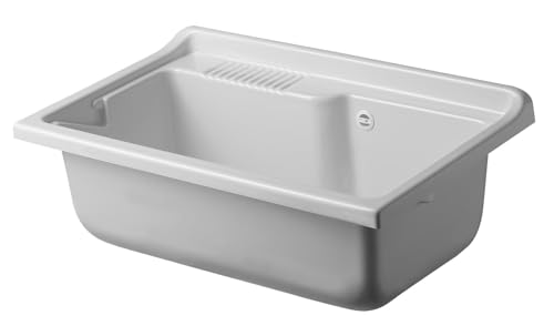 Negrari Vasca ad appoggio in resina PP per Lavatoio, Resistente all'umidità, Resistente agli acidi di uso comune, Kit di scarico incluso, Interno e Esterno, L80 x P50 x H30 cm, Bianco
