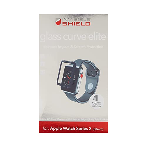 ZAGG InvisibleShield Glass Curve Elite - Extreme Impact and Full Screen Scratch Protection for Apple Watch Series 3 (38mm) - Black