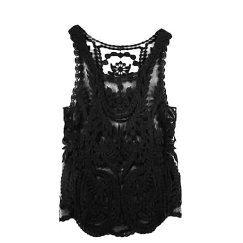 Women's Solid Color Sleeveless Lace Vest Embroidered Hollow Vest
