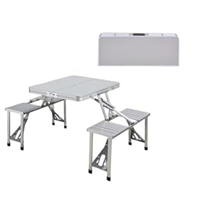 折りたたみ式　アルミ製テーブルチェア一体セット シルバー ピクニックテーブル アルミ製 4人用 テーブル・チェア一体型