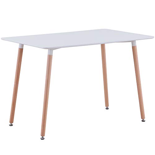Mesa de cocina rectangular moderna con patas de madera de haya, mesa de centro escandinava, mesa auxiliar para el hogar, cocina, comedor, oficina, 110 x 70 x 74 cm (largo x ancho x alto) (CZSK-WH)