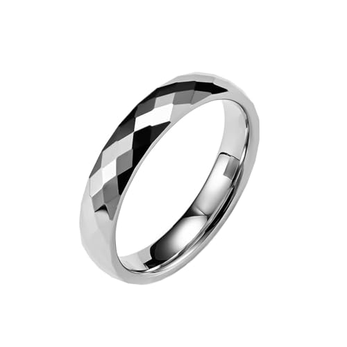 Bague tungstène homme alliance argent motif losange poli premium