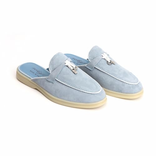 Image of XOBZJH Designer Women's Mules Flat Heel - Suede Leather Flats with Tassel Detail, Comfortable Slip-On Backless Loafers,Casual & Work Shoes