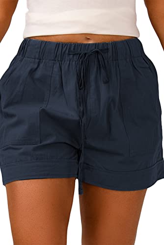 Lopie Womens Shorts Casual Summer Dressy Cotton Comfy Drawstring Elastic Waist Pocketed Lounge Pants