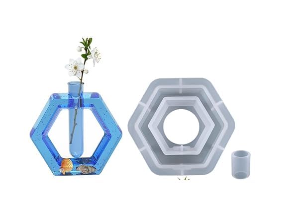 Wired FAX Silicone Resin Planter Propagation Vase Casting Mould with 1 Test Tubes for Hydroponic/Flowers (Hexagon Shape-image-26