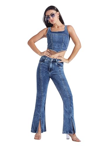 Image of Miss Chase Women's Wide-Leg High-Rise Regular-Length Stretchable Shaping Denim Jeans