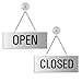 Produktbild Hängeschild Open/Closed 175x65 mm Wendeschild aus Aluminium silber-matt eloxiert Text beidseitig Metallkette und Saugnapfhaken Nr.31201-ES