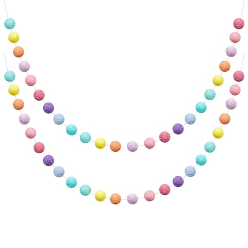 Qaestuan 2 Piezas Guirnaldas de Pompones de Fieltro, Guirnalda de Bolas de Fieltro con 60 Pompones, Guirnalda de Fieltro de Colores, Pompones Manualidades Guirnalda, para Fiestas Decoración de Pared