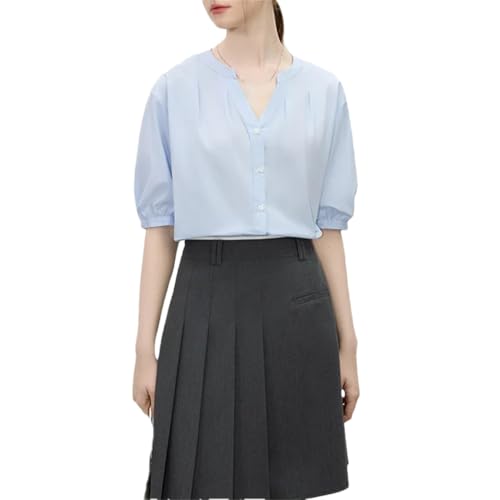 Blusas de un solo pecho para mujer, de manga corta, cuello en V, casuales, holgadas para mujer, azul claro, XL