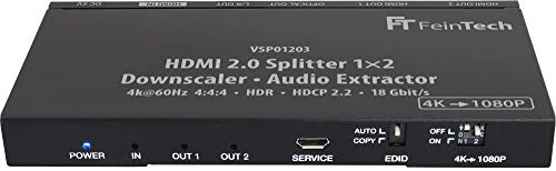 FeinTech HDMI 2.0 Splitter Audio Extraktor Toslink Down-Scaler 4K 60Hz HDR 1 på 2