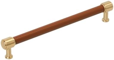 Signature Hardware 954070-12 Lazzara 12 Inch Center to Center Cognac Leather Appliance Pull - Champagne Bronze