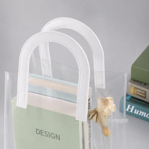 Image of SATYAM KRAFT 6 Pcs Transparent Reusable Leather Goodie Bags | Elegant Gift Bags for Her /Him Wedding Return Favors, Engagement Hampers, Marriage, Birthday & Festival Gifting | Handle Hamper Shopping Carry Bags (U-shaped White - Medium)