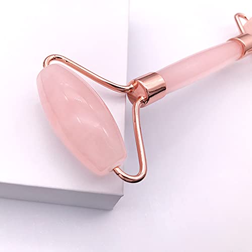Quarz-Rosen-Jade-Roller und Gua-Sha-Gesichts-Set für Gesichtshautpflege, Steinformwerkzeug, Massage-Roller für Hautpflege, Geschenk für Männer und Frauen (Rose)