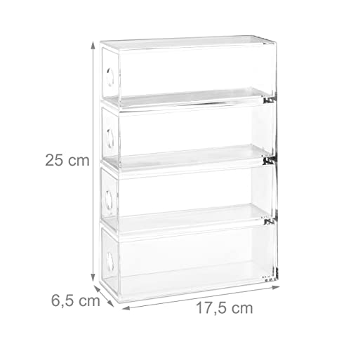Relaxdays Make Up Organizer Acryl, 4 Schubladenboxen, transparent