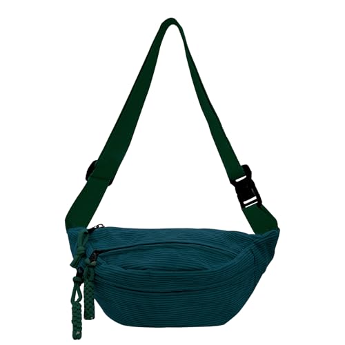 XSDSLS Sac Banane Velours Côtelé,Sac à bandoulière Sangle Réglable,Sac Banane Polyvalent pour Femme Homme pour Faire du Shopping,Sortir,Voyager et Travailler (Vert Paon)