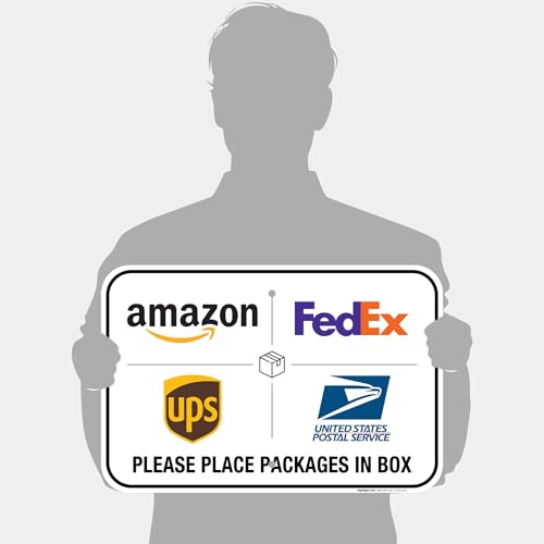 Image of Package Delivery Sign, Please Leave Packages Here Sign, FedEx, Amazon, UPS, USPS, 12x18 Inches, Rust Free .063 Aluminum, Fade Resistant, Made in USA by Sigo Signs