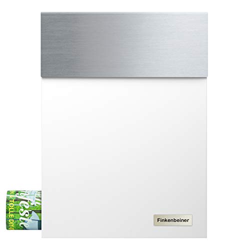 Preisvergleich Produktbild Briefkasten Edelstahl mit Zeitungsfach MOCAVI Box Serie 510 hochwertiger Wand-Postkasten wetterfest rostfrei (Hausnummer + Name, anthrazit Ral 7016) (Name (kleines Schild), weiß)