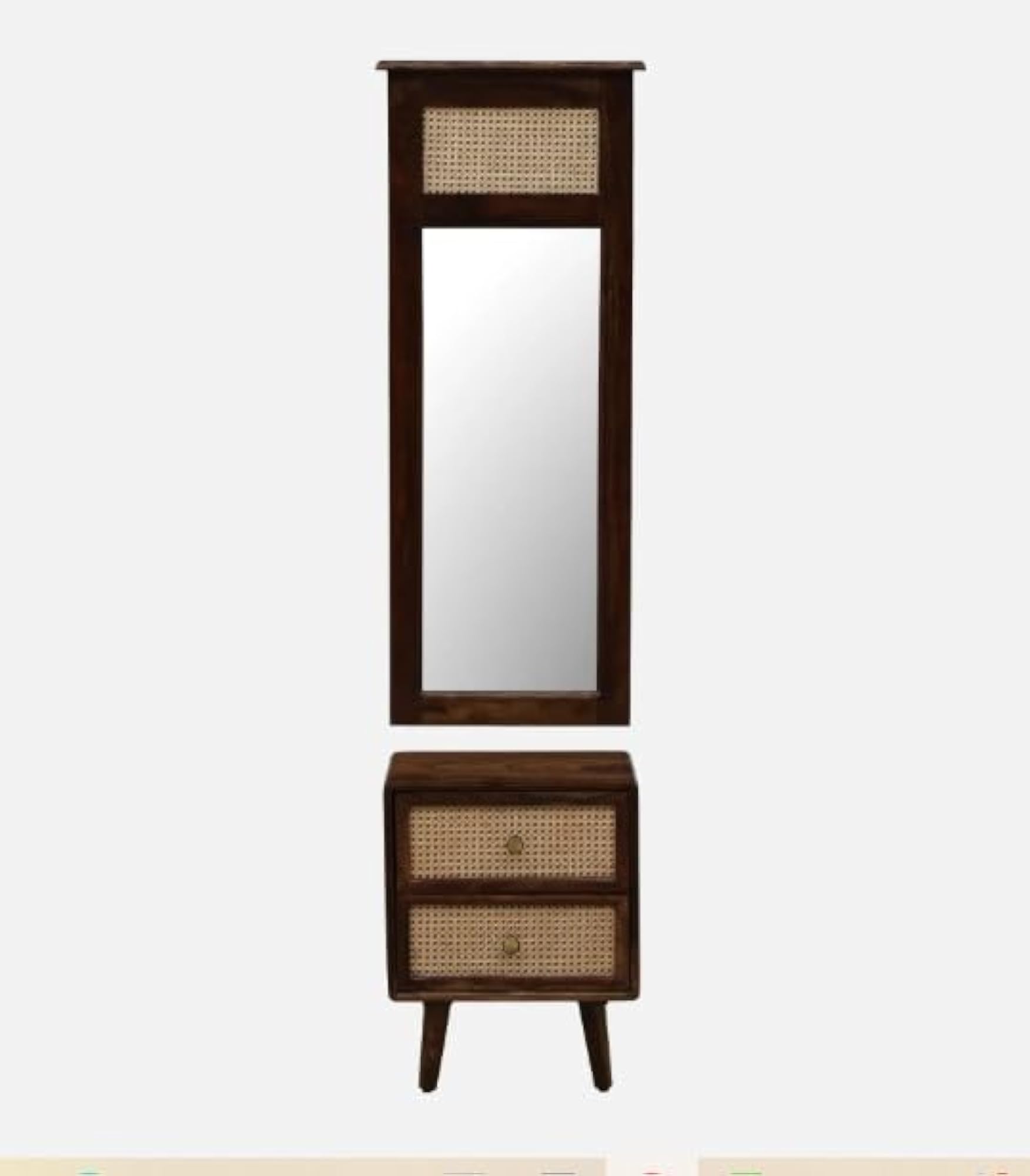 Solid Sheesham Wood Dressing Table with Mirror and Storage