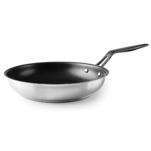 LACOR - 47424 - Sartén Antiadherente Origin, Acero Inoxidable 18/10, Antiadherente QuanTanium®, Libre de PFO, Fondo Termodifusor Sandwich, Lavado a Mano, Apto Inducción, Apto para Horno, Ø24cm