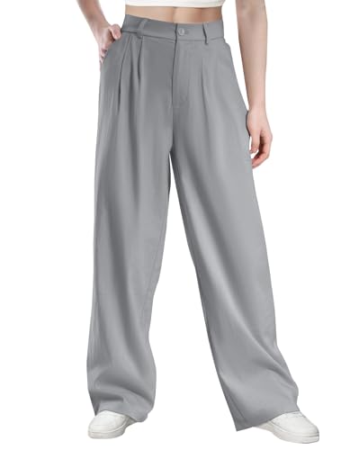 keriffe Women's Linen Wide Leg Palazzo Pants Loose Fit Casual Pants with Pocekts High Waist Button Work Office Slacks2