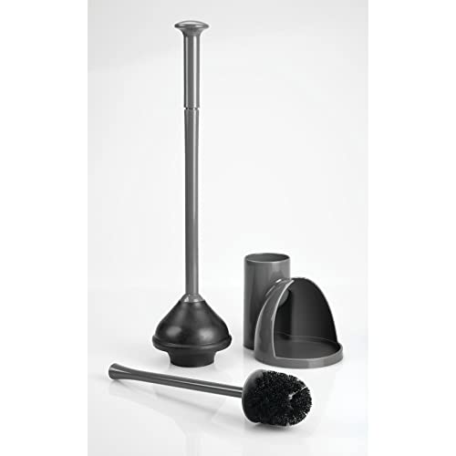 Image of mDesign Hidden Plunger and Brush Set for Toilet Bowl - Combo with Holder Caddy - Modern Toilet Brush and Plunger Set - Aura Collection - Charcoal Gray