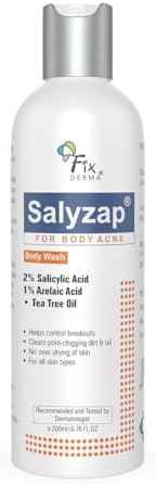 Fixderma Salyzap 2% Salicylic Acid Body Wash For Acne | Exfoliating Bodywash | Anti Acne Body Wash on Back & Arms for Acne Prone Skin | Helps in Control Brekouts, Unclogs Pores - 200ml