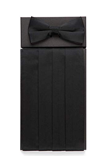 Ike Behar Solid Black Silk Cummerbund and Bow Tie Set