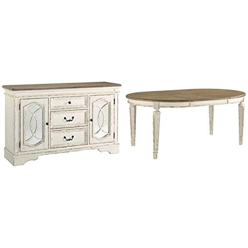 Signature Design By Ashley Realyn Dining Room Server, Chipped White & Design By Ashley Realyn Dining Room Extension Table, Chipped White #TOP11