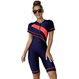 HWJFDC Bañadores Mujer Traje de baño de una Pieza con Cremallera de Manga Corta, Traje de baño Deportivo, Traje de baño for Playa, natación for Mujer(R,XXL)