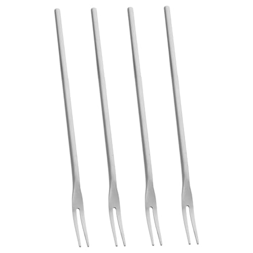 Suxdlan Lot de 4 fourchettes à cornichons, fourchettes en Acier Inoxydable de 13 cm avec Long Manche, Fourchette à Fruits polie Miroir 2 Dents, Dessert réutilisables pour Salade Concombre
