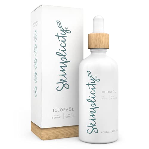 Skinplicity Organic Quality Cold Pressed Jojoba Oil - 100ml - Intensive Care for Skin and Hair - Vegan, Cruelty
