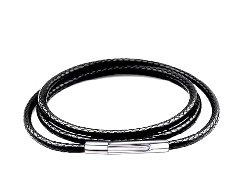 Findout Cordón de collar de cuero trenzado negro de 3 mm con cierres de bayoneta de acero inoxidable - Cadena de collar de cuero unisex impermeable para hombres y mujeres de 14-36 inch (14)