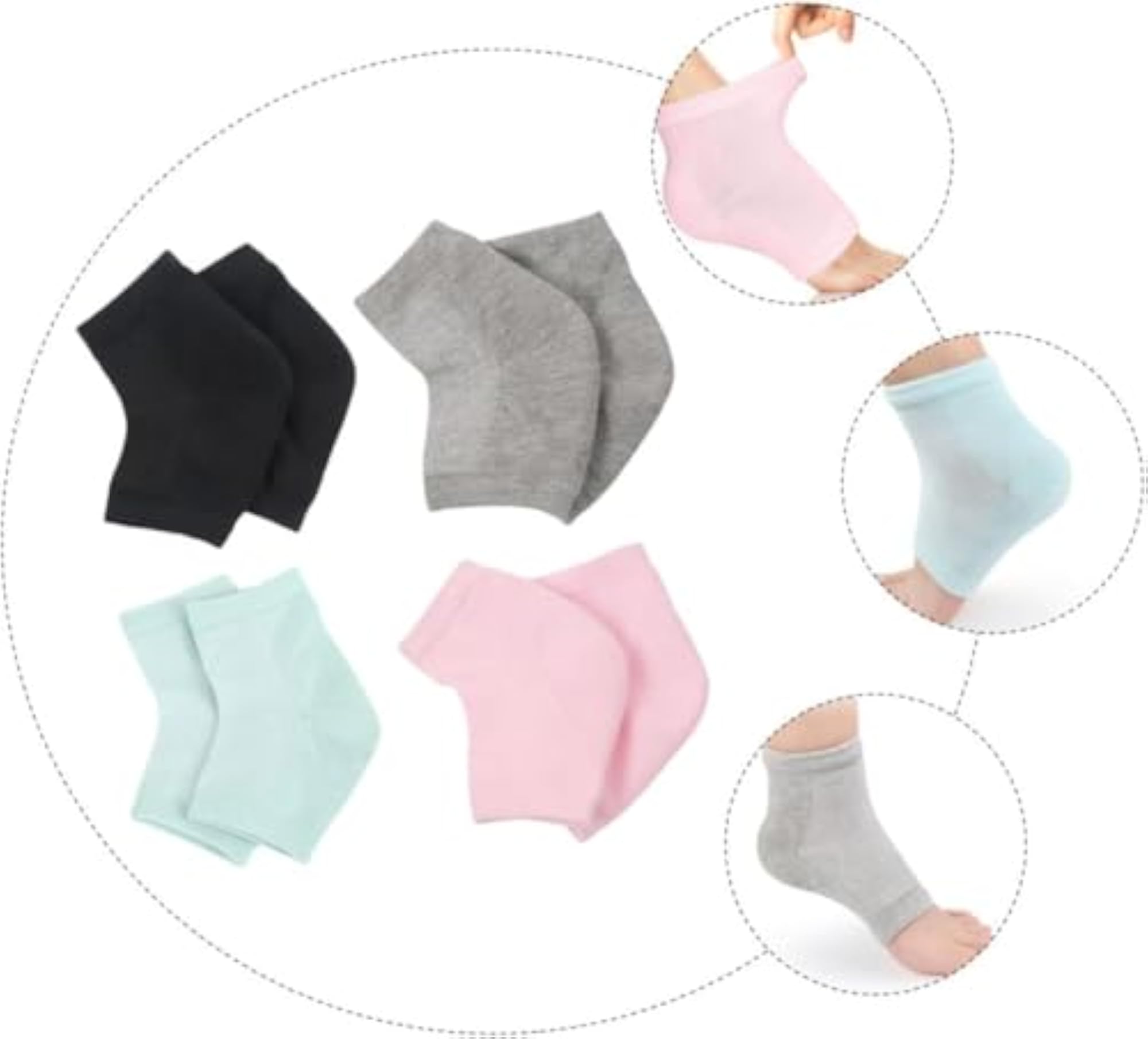 Silicone Gel Heel Socks for Cracked Heel Care, Grey