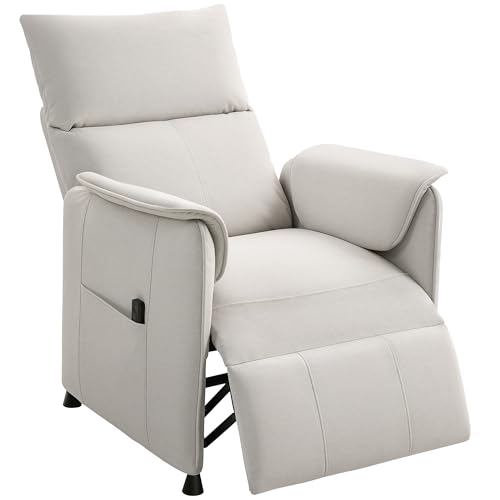 HOMCOM Fernsehsessel Elektrisch Relaxsessel mit Liegefunktion Fußteil TV Sessel mit Verstellbarer Rückenlehne Seitentasche ergonomisch Ruhesessel Liegesessel für Wohnzimmer Schlafzimmer Cremeweiß