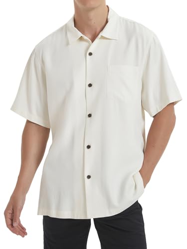 LUXSTITCH Mens Silk Button Down Shirts Short Sleeve Casual Tropical Holiday Hawaiian Shirts