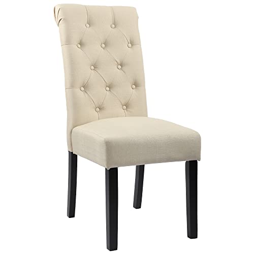 Gotminsi Upholstered Fabric Dining Room Chairs Tufted Parsons Dining Chairs Accent Kitchen Chairs With Solid Wood Legs For Home Kitchen And Restaurant (Set Of 2), Beige #TOP6