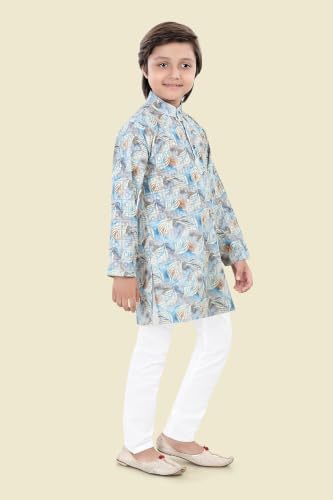 Image of Boys Cotton Full Sleeve Printed Kurta Pyjama Set, Chikankari Kurta Kids Ethnic wear Festive & Traditional Outfit | Boys Kurta Pajama Set