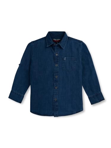 Image of Gini and Jony Boys Navy Blue Solid Denim Full Sleeves Shirt