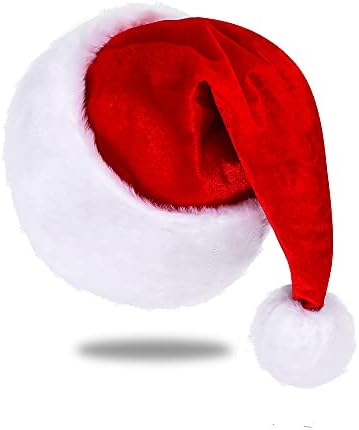 Eoocan Santa Hat, Santa Hat for Kids, Unisex Velvet Comfort Red Christmas Hats Extra Thicken Classic Plush for Christmas New Year Festive Holiday Party Supplies