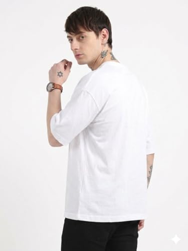 Image of Men's Oversized Plain Round Neck 100% Cotton T-Shirt | Soft Breathable Casual Half Sleeve Tee