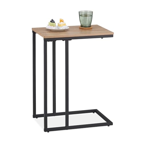 Relaxdays Beistelltisch C-Form, HxBxT: 60 x 30 x 45 cm, Metall & Holzoptik,...